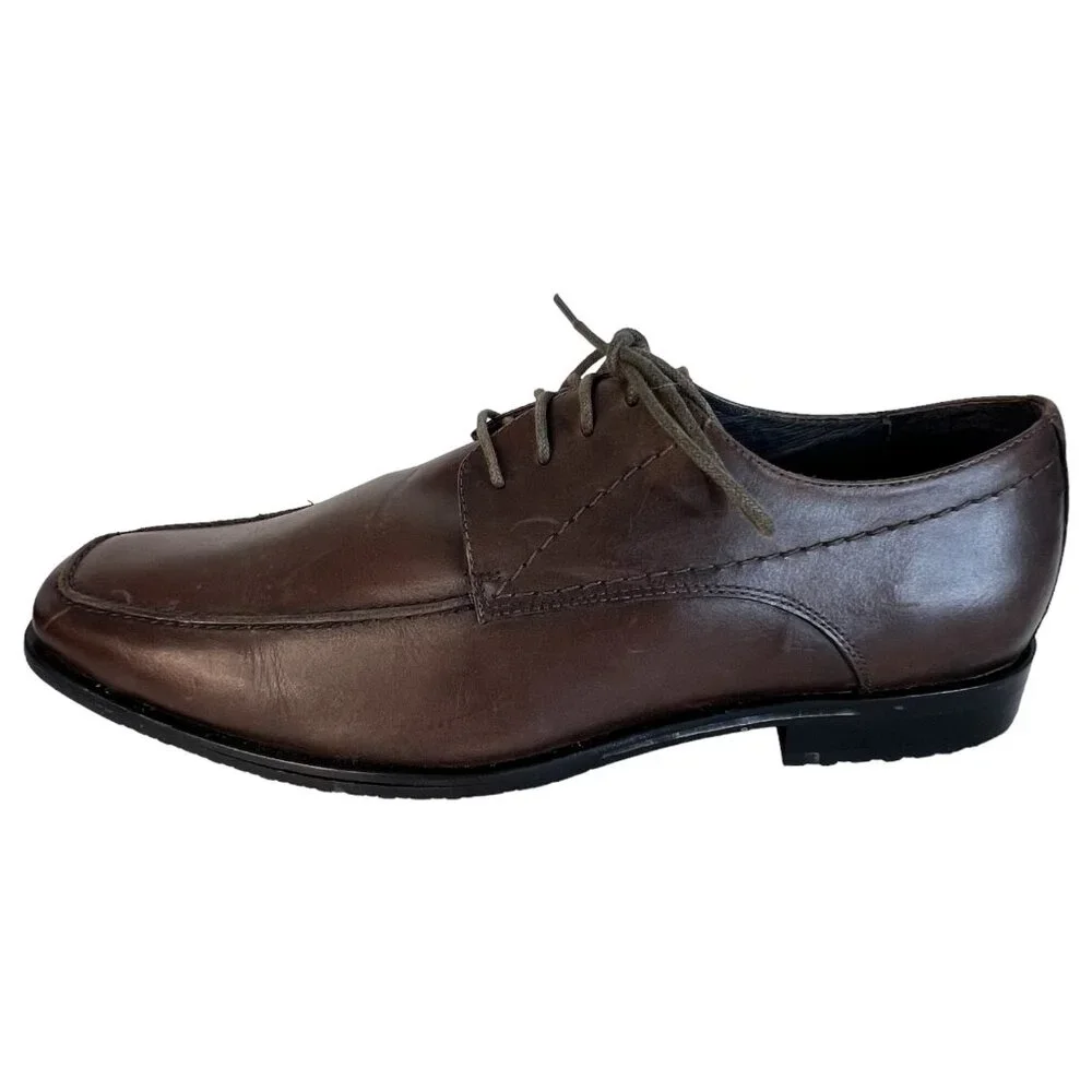 Mens Aston Grey Brown Leather Dress Shoes Oxford Size 11 Tie Lace Up Rubber Sole